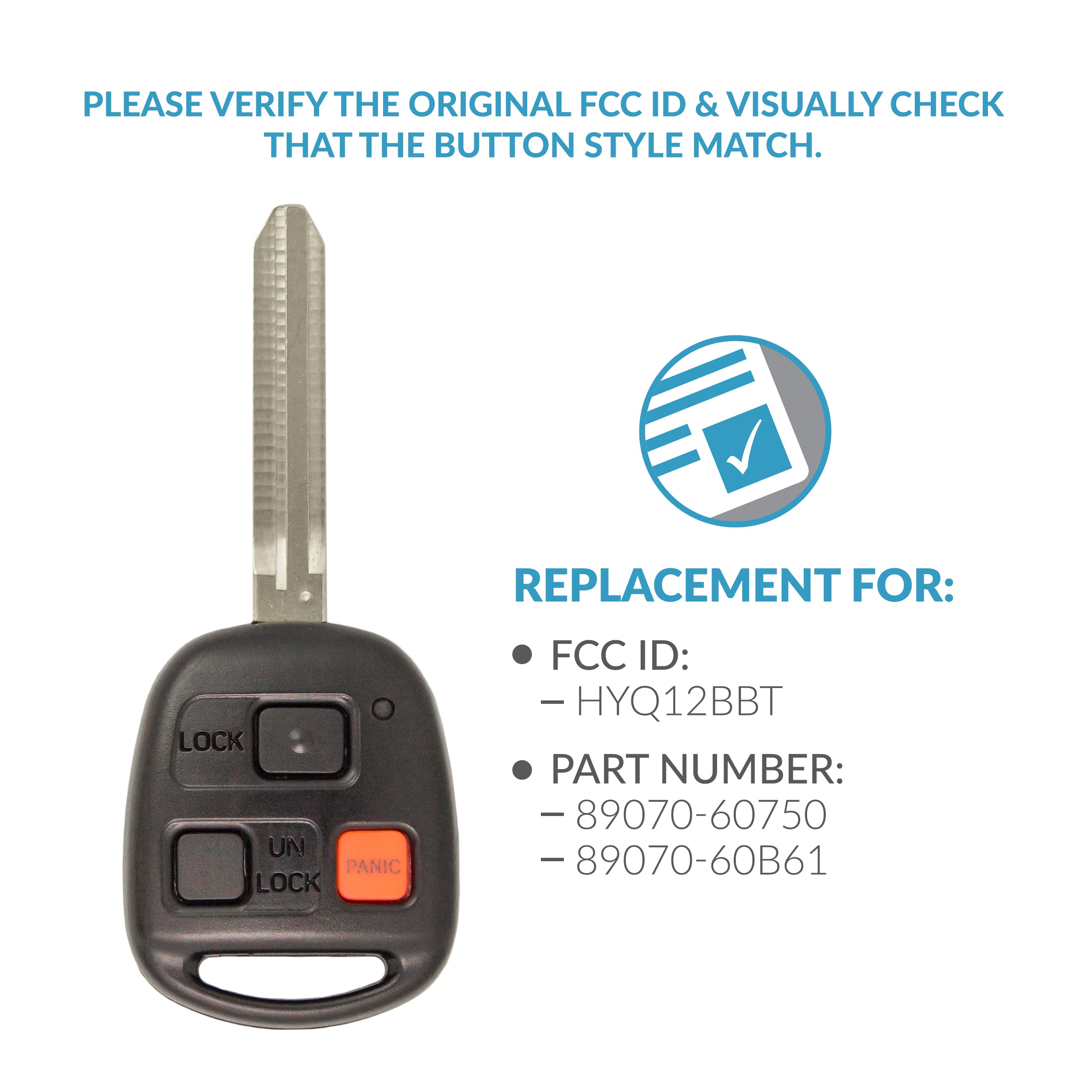 Keyless2Go Replacement for 3 Button Remote Head Key Toyota